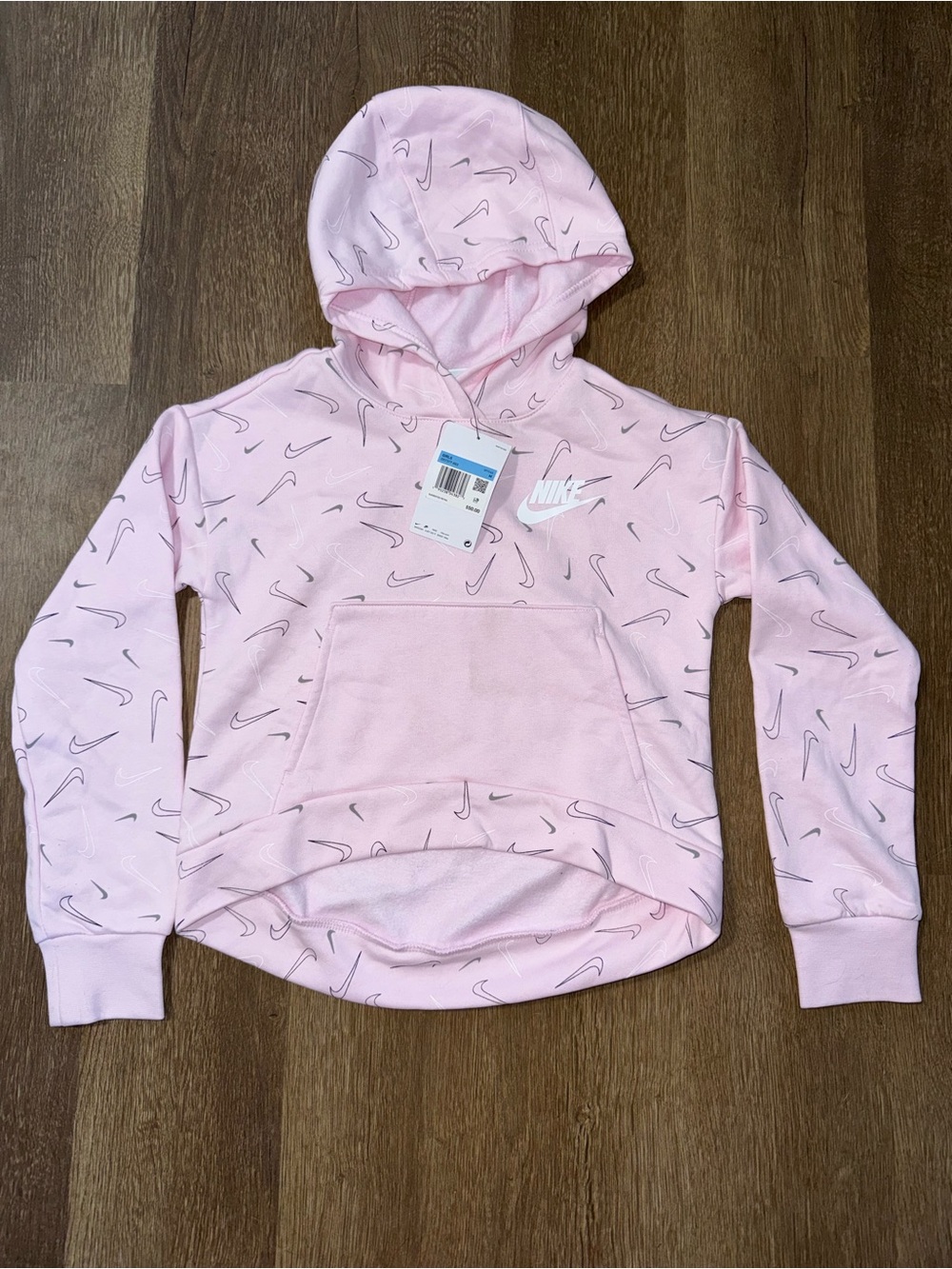 Children’s Pink Nike Hoodie with Black Nike Signs Size Medium